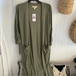 Michael Kors Women’s ARMY GREEN Long Pocket Open Front Cardigan XS MSRP $120 NWT